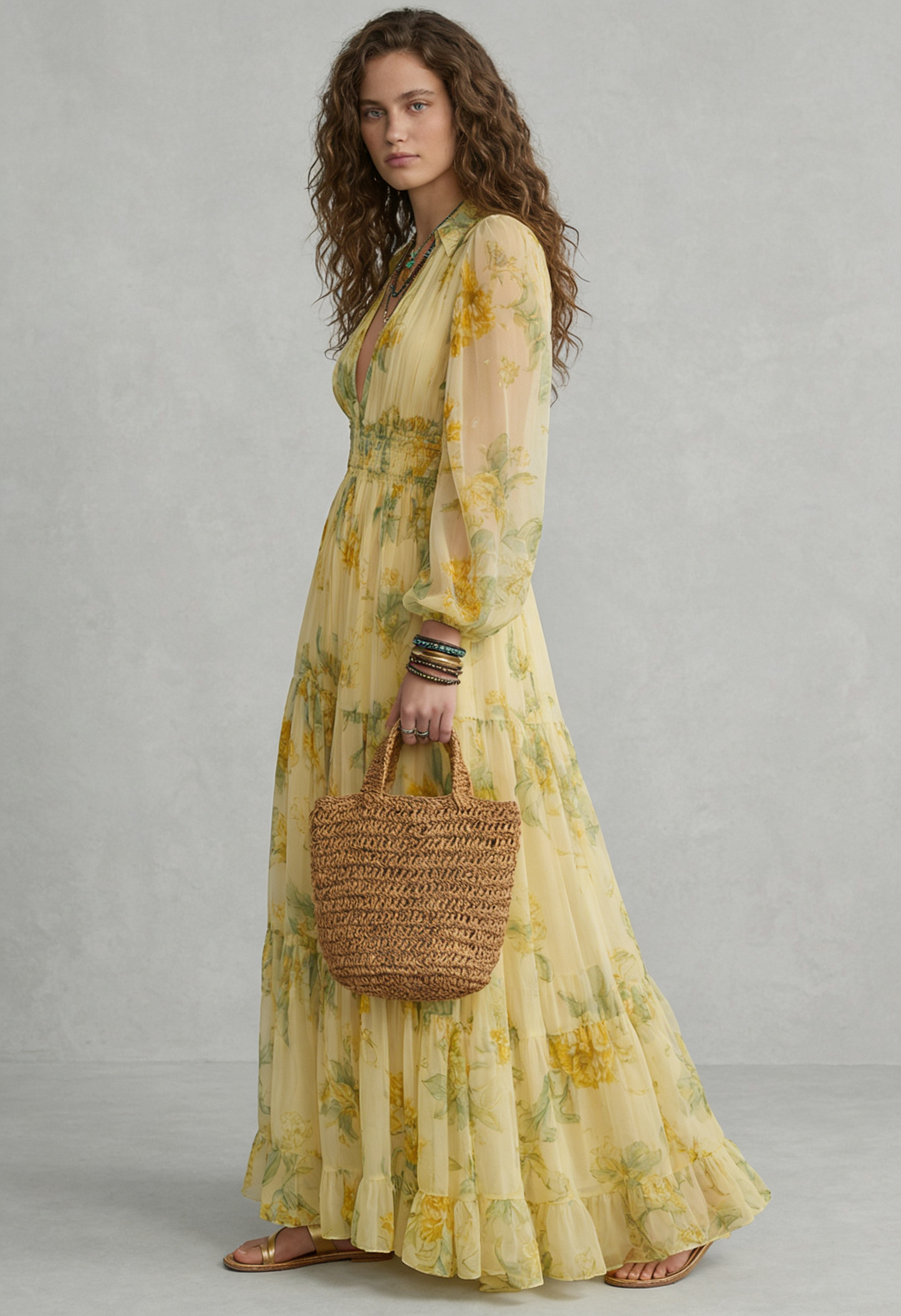 SOFIA | Vestido largo boho de gasa amarillo