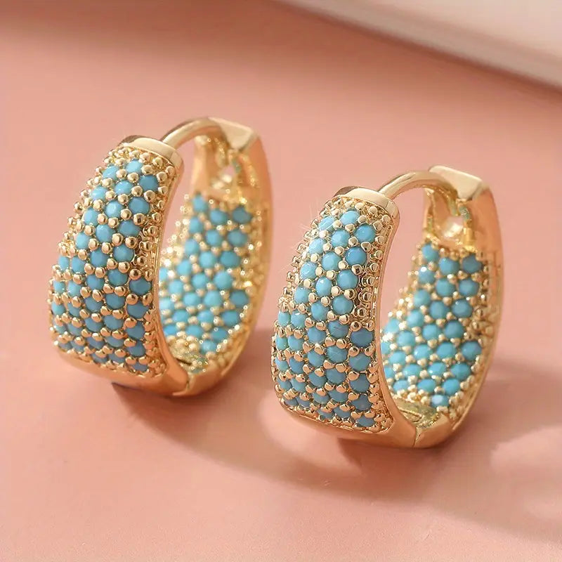 Pendientes de aro con cuentas turquesa de tono dorado | Oro
