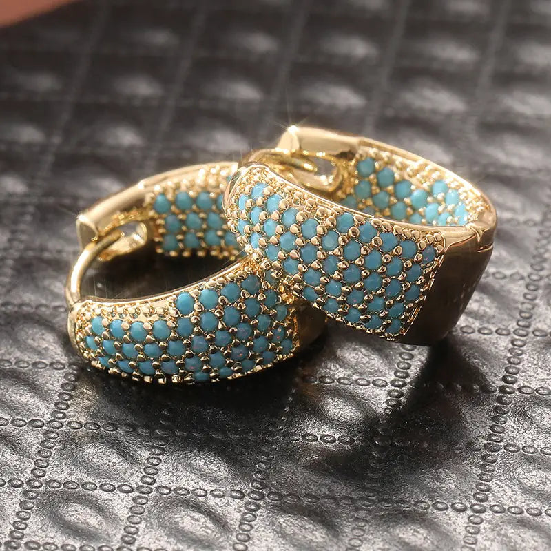 Pendientes de aro con cuentas turquesa de tono dorado | Oro
