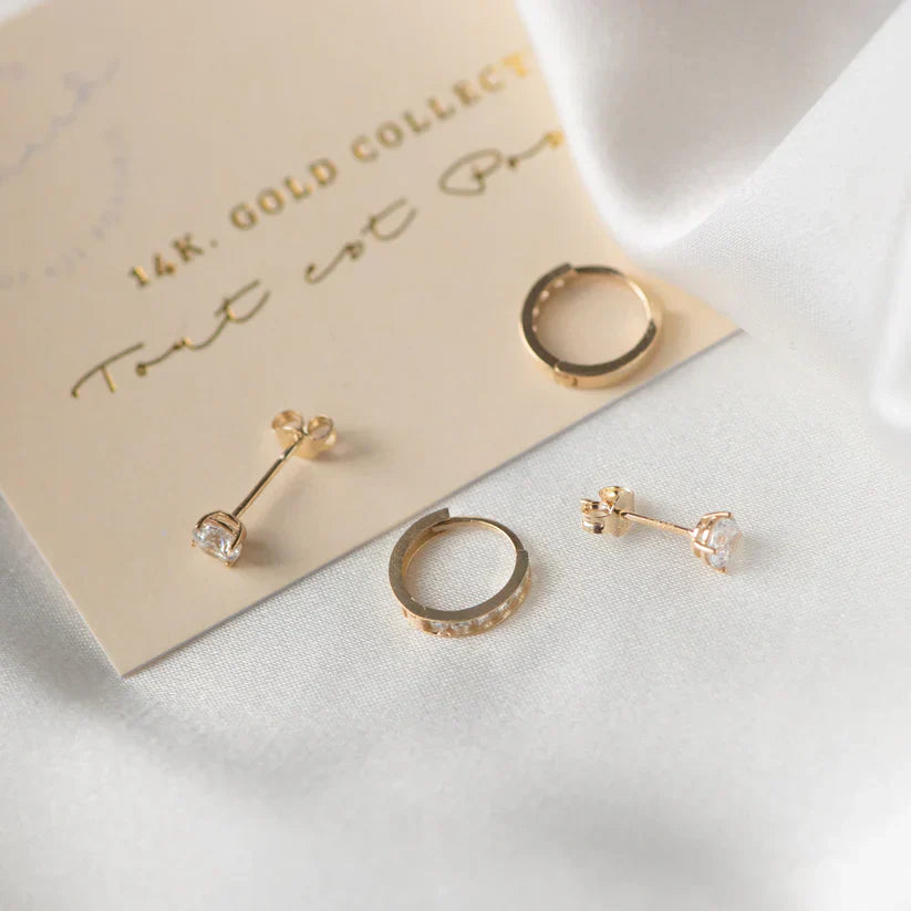 Conjunto de pendientes de piedras brillantes Dara | Oro