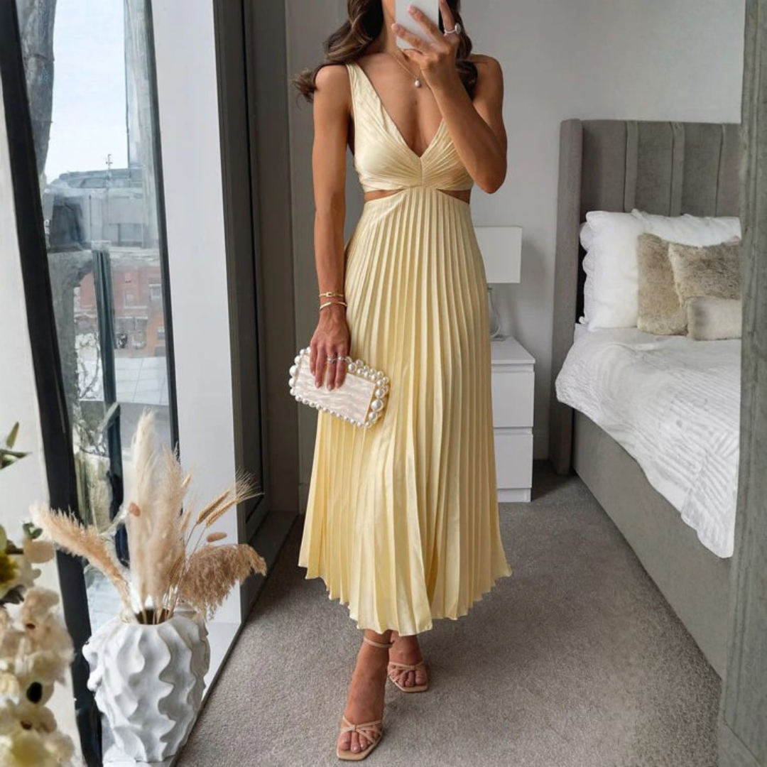Haley | Vestido largo con pliegues