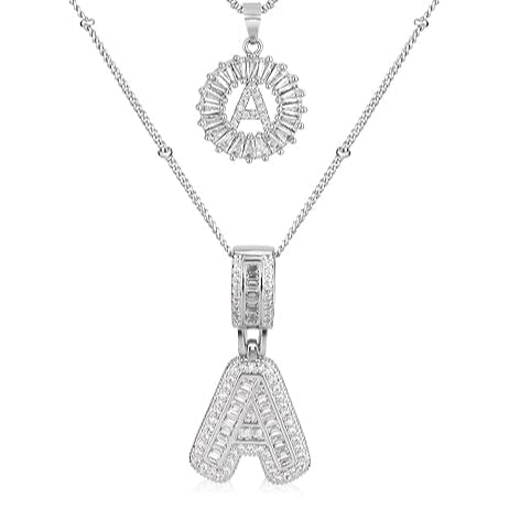 Conjunto de collar con inicial pavé  | Oro Blanco