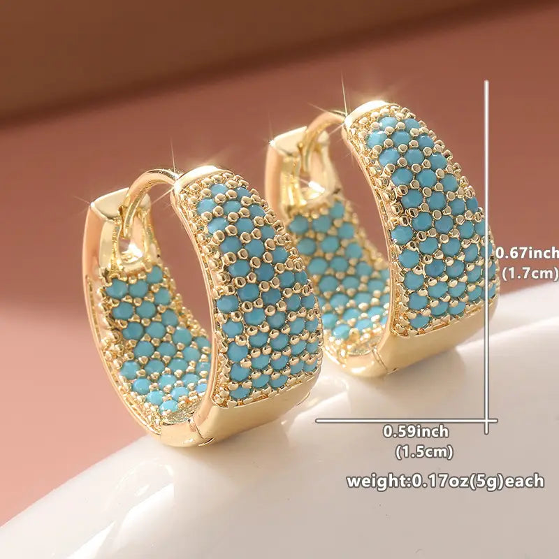 Pendientes de aro con cuentas turquesa de tono dorado | Oro