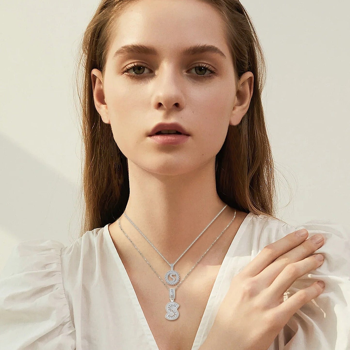 Conjunto de collar con inicial pavé  | Oro Blanco