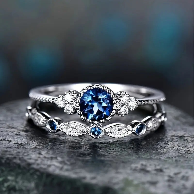 Conjunto de anillos «Sapphriel Crown» | Oro blanco