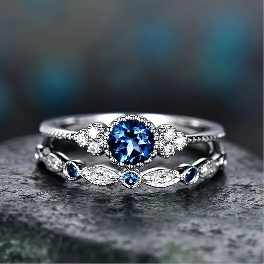 Conjunto de anillos «Sapphriel Crown» | Oro blanco