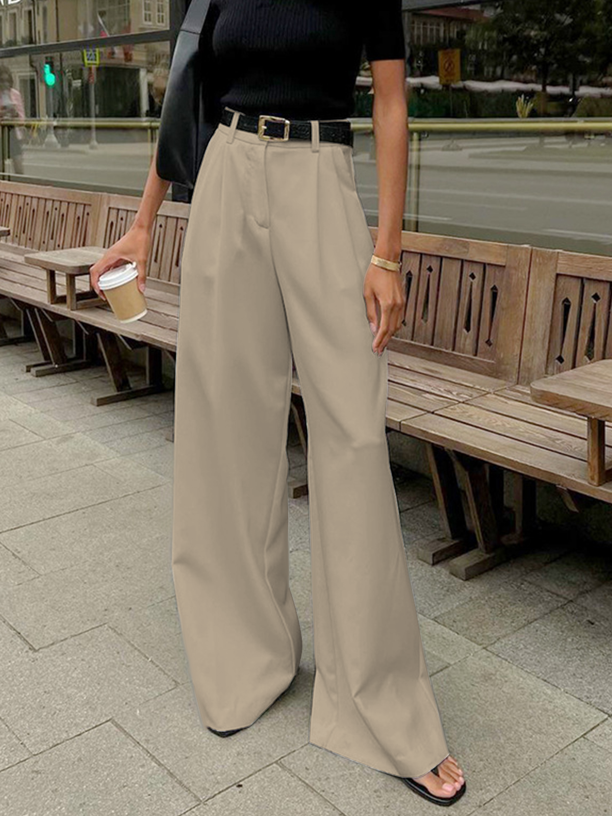 Pantalones anchos lisos