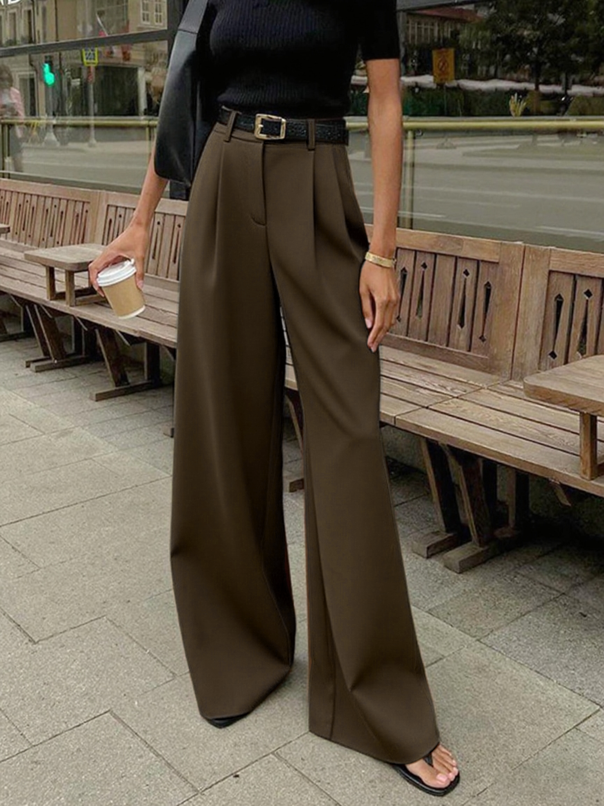 Pantalones anchos lisos