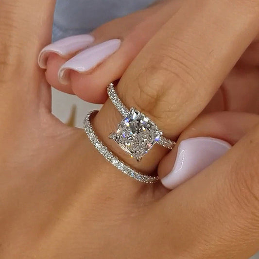 Juego de anillos «Bridal Cushion» de 2 piezas | Oro blanco