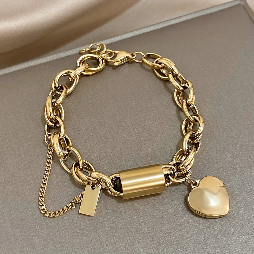 Pulsera ancha «Heartened» | Oro
