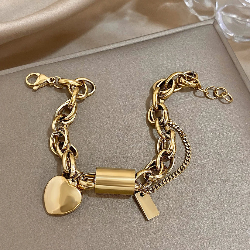 Pulsera ancha «Heartened» | Oro