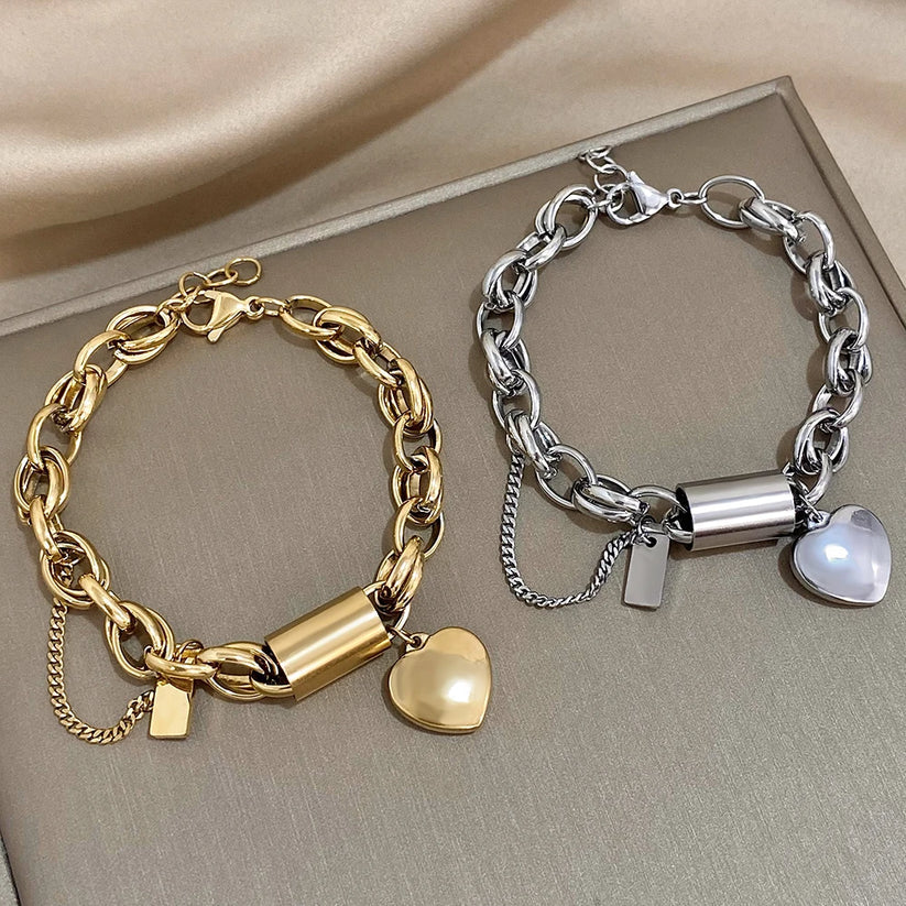Pulsera ancha «Heartened» | Oro