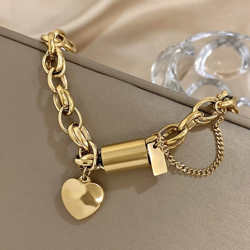 Pulsera ancha «Heartened» | Oro