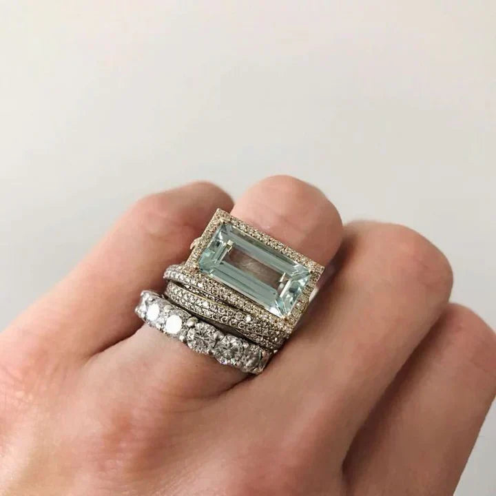 Conjunto de anillos «Turquoise Relic» | Oro blanco