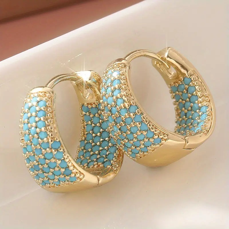 Pendientes de aro con cuentas turquesa de tono dorado | Oro