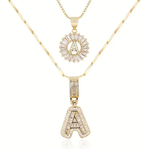 Conjunto de collar con inicial pavé  | Oro Blanco