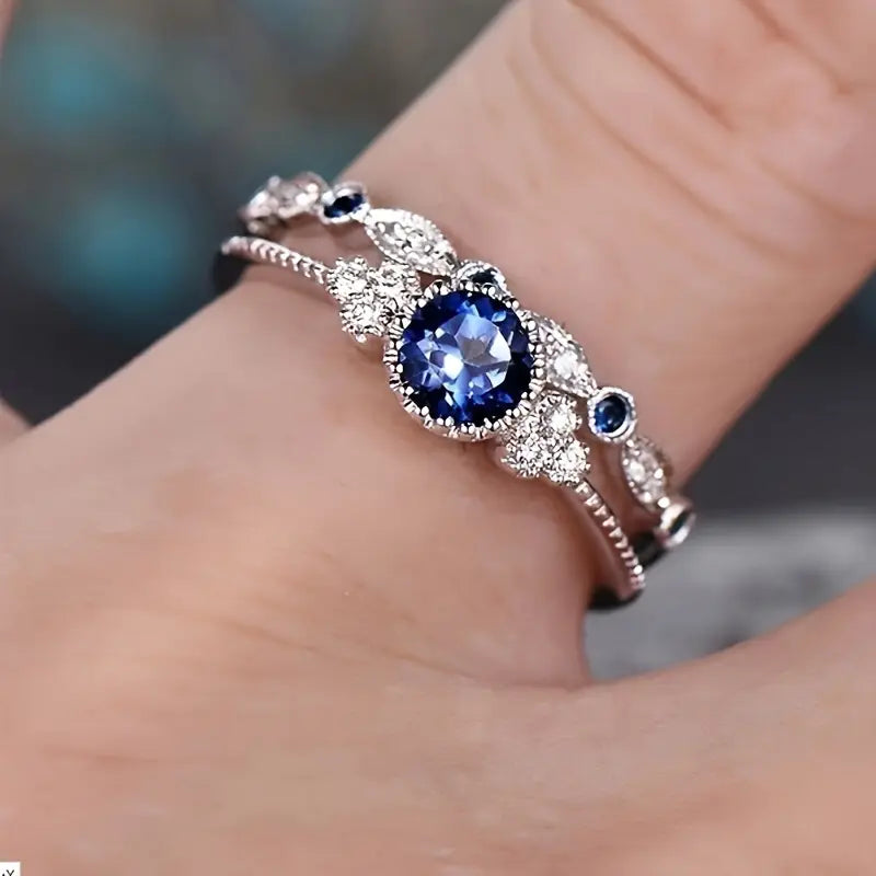 Conjunto de anillos «Sapphriel Crown» | Oro blanco