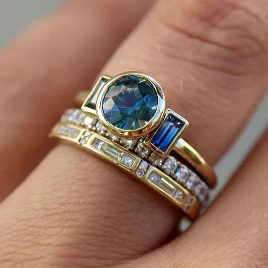 Conjunto de anillos elegantes en azul antiguo | Oro