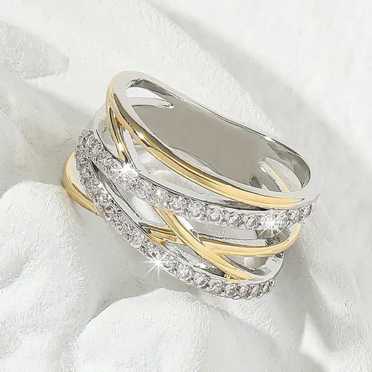 Anillo de circonita «SilverGold Radiance» | Oro mixto