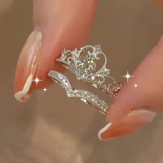 Conjunto de anillos «Shiny Crown» de plata | Oro blanco