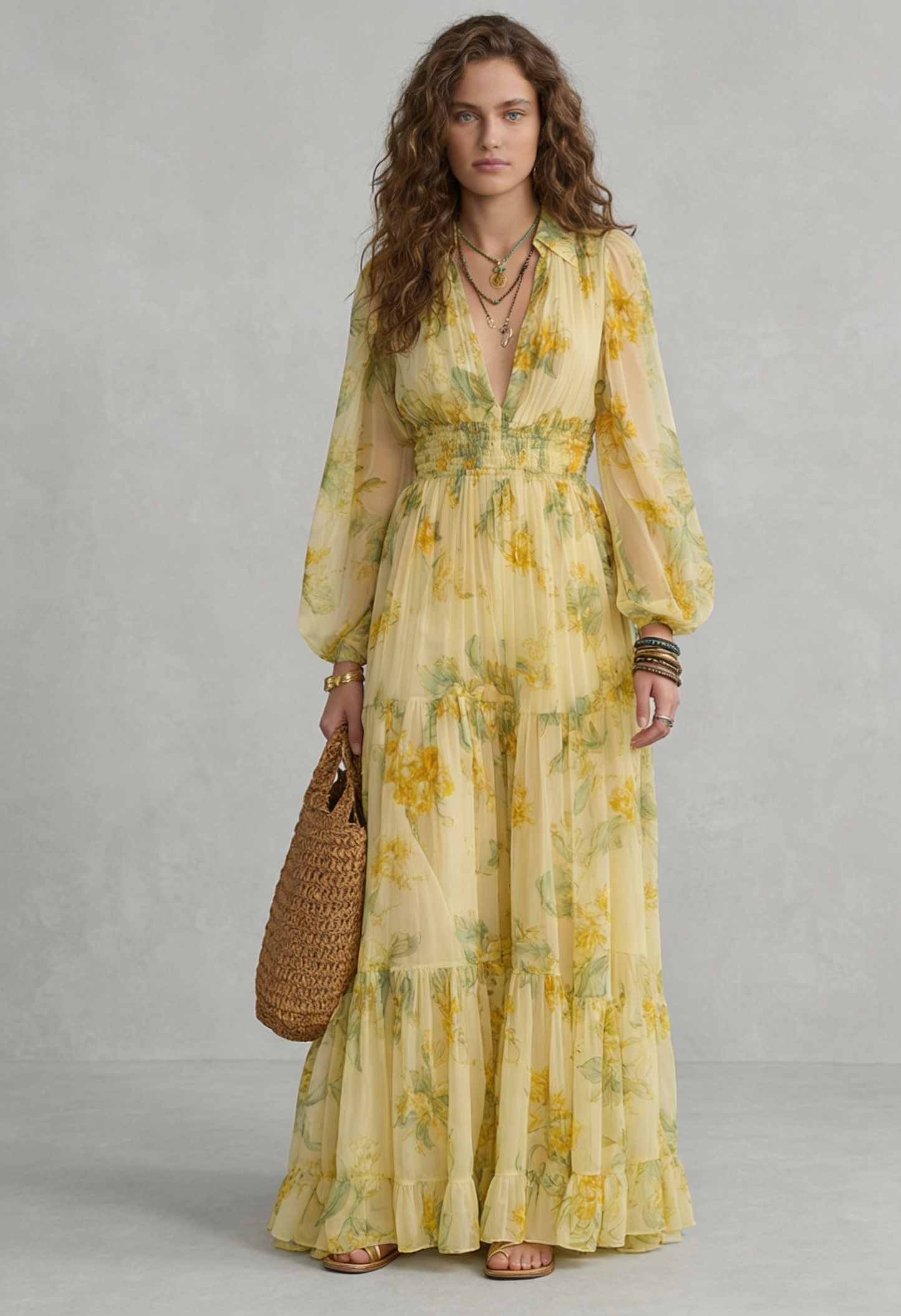 SOFIA | Vestido largo boho de gasa amarillo